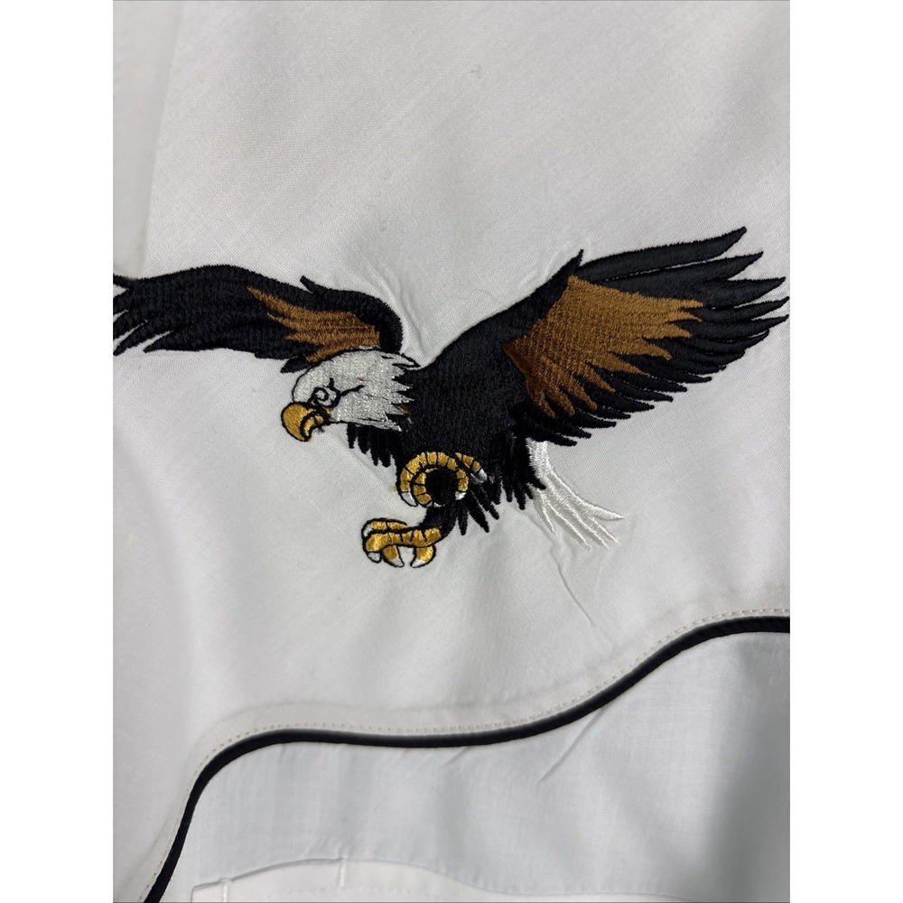 Ely Cattleman Shirt Mens Medium White Western Pearl Snap Embroidered Eagles USA - Picture 8 of 9